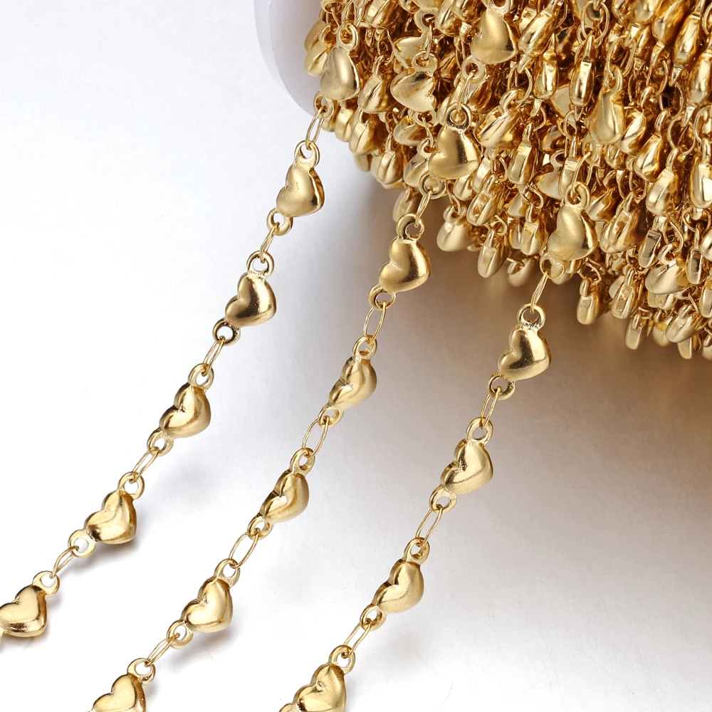 1Meter 4mm 5mm Rvs Goud Kleur Liefde Hart Link Chain Handgemaakte DIY Ketting Armband Enkelbanden Sieraden maken Benodigdheden