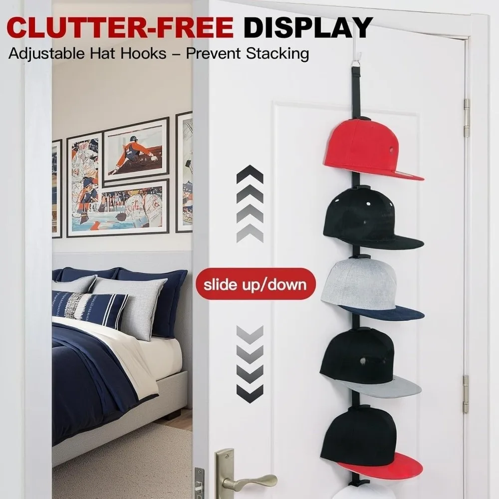

10 Hooks Baseball Hat Holders Behind The Door Hanging Storage Nylon Straps Cap Rack Durable Easy Installation