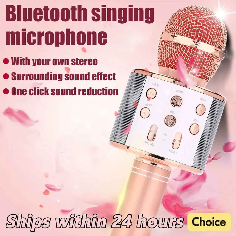 WS858 Karaoke Microphone for Kids Singing 5 in 1 Wireless Bluetooth Microphone with LED Lights Machine Portable Mic Speaker