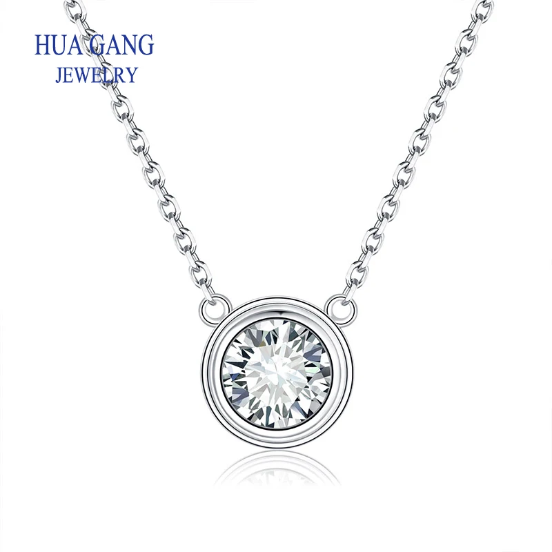 

Silver 925 Necklace 1.0ct Round Moissanit Pendant Necklace For Women Elegant Clavicle Necklace Wedding Women Fashion Jewelry