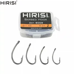 Hirisi 50pcs Coating High Carbon Stainless Steel Barbed Carp Fishing Hooks Pack with Retail Original Box 8003