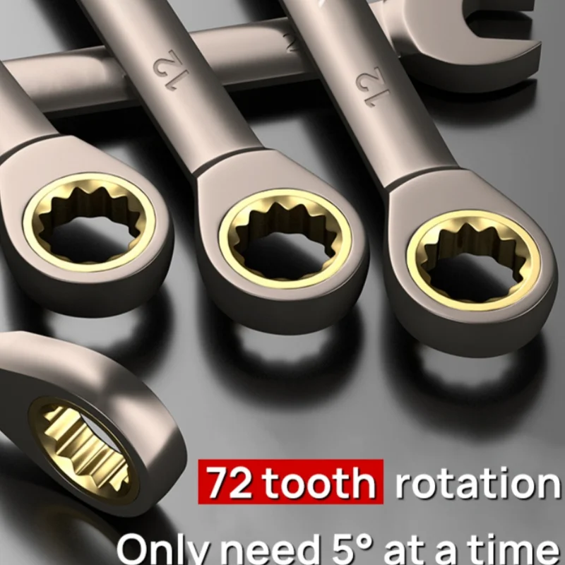 1 Piece Double End Quick Wrench Ratchet Dual Purpose Wrench Adjustable High Torque Wrench Auto Repair Tool Rotation