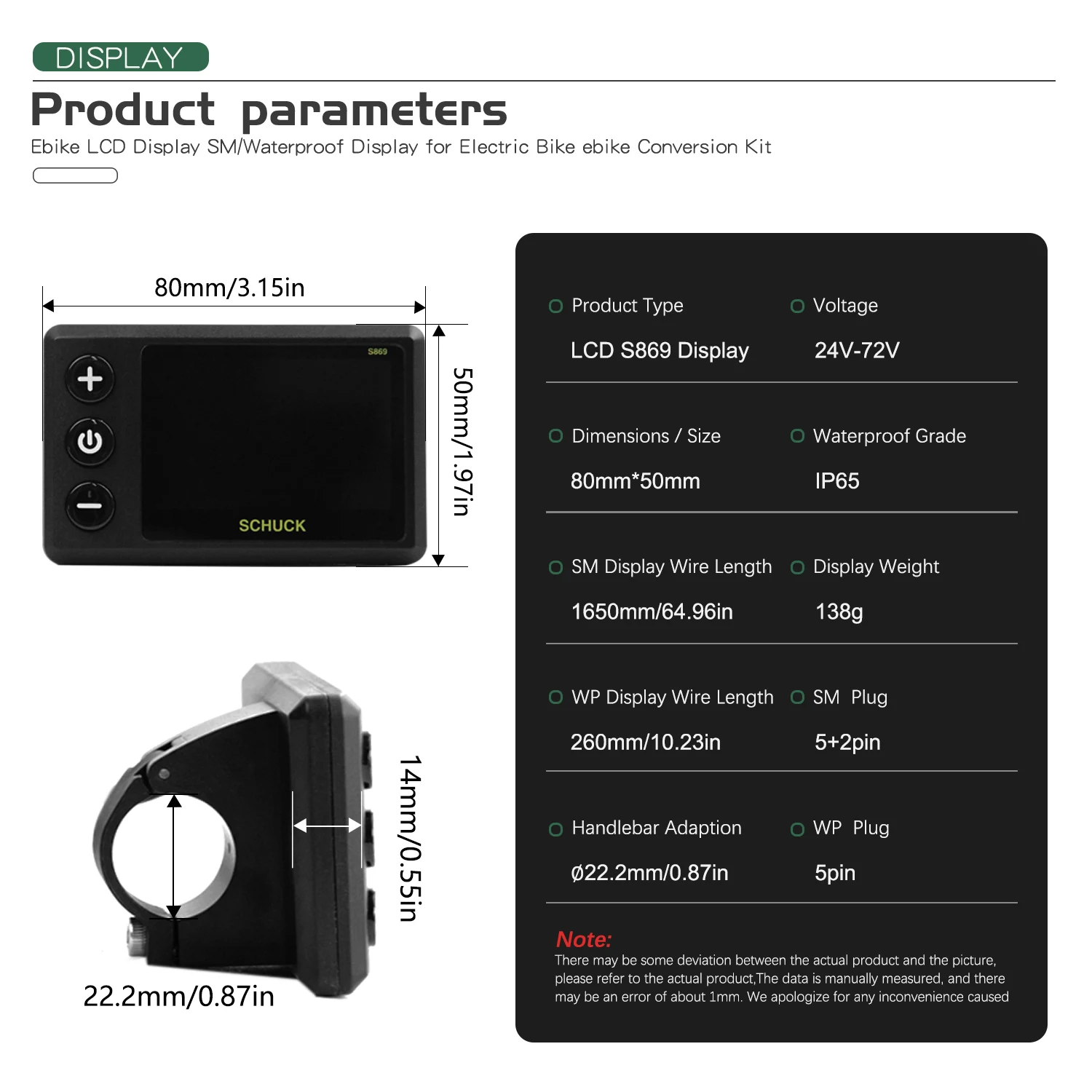 

Electric Bike LCD S869 Display Screen 24V 36V 48V Electric Scooter LCD Panel Screen for Protocol No. 2 E-Bike Controller Kit