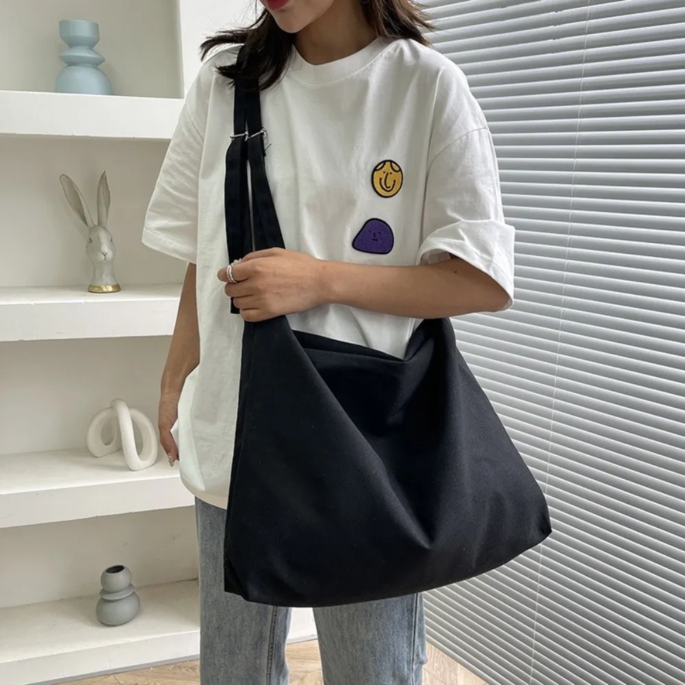 

Casual Canvas Shoulder Bag Solid Color Large Capacity Crossbody Bag Adjustable Strap Shopping Bag Travel