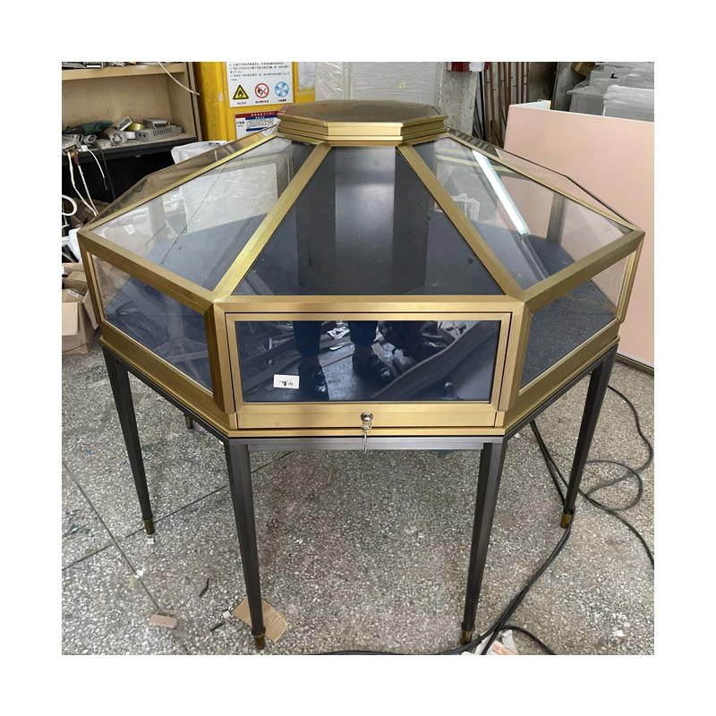

Custom.High-Grade Two-Color Stainless Steel Jewelry Showcase Custom Jewelry Luxury Store Glass Display Cabinet Manufacturers