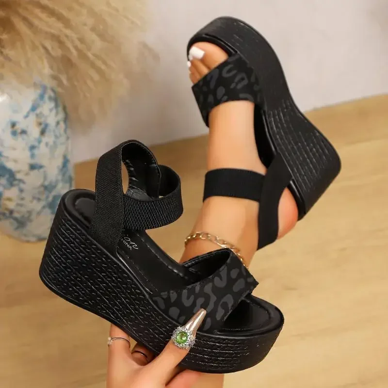 Frauen Keil High Heel Leopard Sandalen Peep Toe Plattform Sandalen Damen Dicke Sohle Sommer Schuhe Espadrilles Zapatillas Mujer