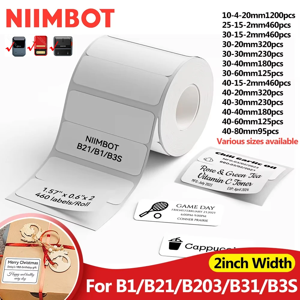 Niimbot B21/B1/B31 Thermisch Label Sticker Papier Rond Wit 20-50mm Breedte Kleding Tag Commodity Prijs Voedsel Zelfklevend
