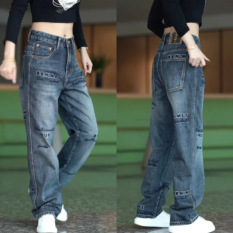 

High-End Embroidered Printed Casual Jeans Vintage Waed Men's Harlan Straight Loose Wide Leg Pants Faion Urban Sle Cotton