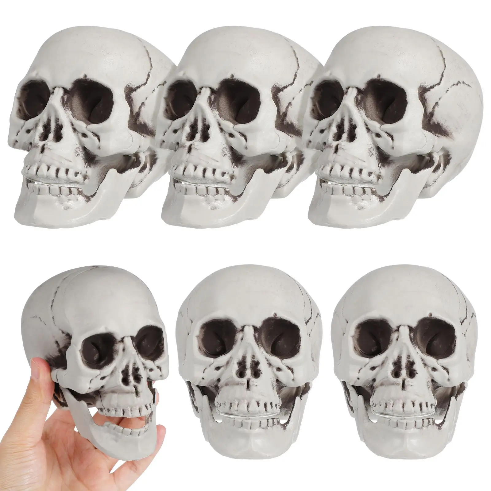 1-6pcs Scarface Skull Halloween Artificial Scared Skull Ornament Ghost House Prop Party Supply Bar Decor Tool for Home Gift