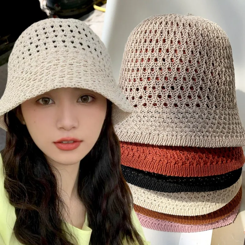 Summer Wide Brim Floppy Hats for Women Beach Panama Straw Beach Bucket Hats Fashion Folding Hollow Out Fisherman Sun Hat Cap