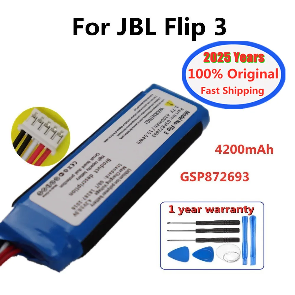 3.7V 4200mAh GSP872693 P763098 03 Original Rechargeable Battery For JBL Flip 3 Flip3 Wireless Bluetooth Speaker Bateria + Tools