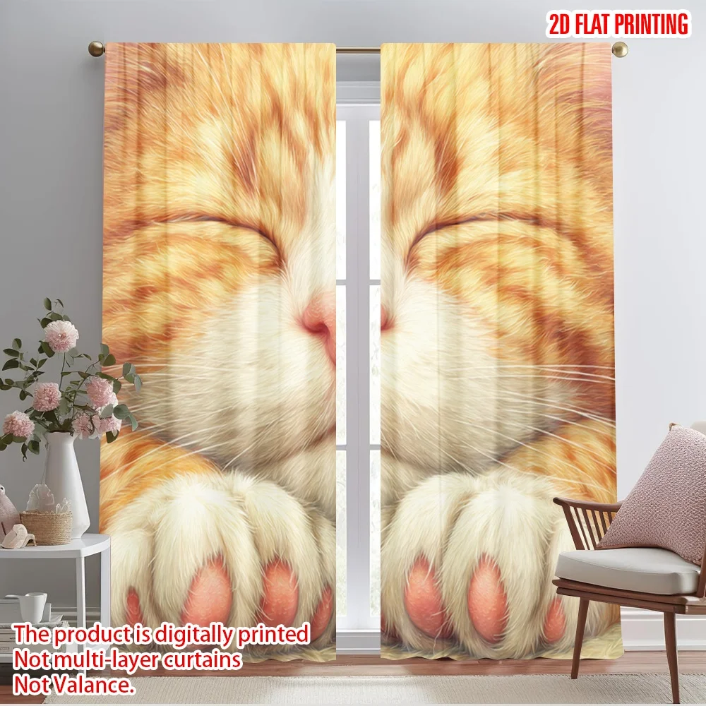 

2pcs 2D flat printing Drapes Cozy Kitty Paws Fabric Without Electricity Family Party Use for General Festive and Winter Holiday