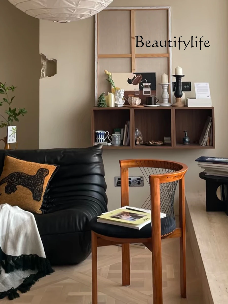 

Medieval organ chair Solid wood dining chair Danish designer armrest backrest single homestay retro soft bag chair