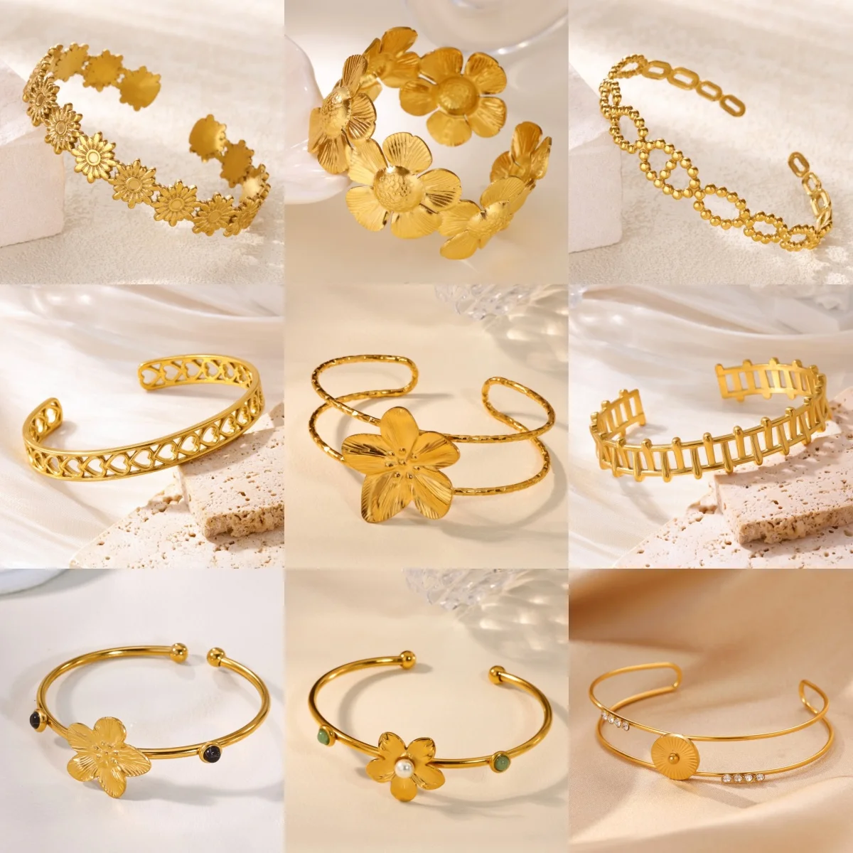 Vintage Blumen-Zirkonia Damenarmbänder Edelstahl Herz-Armband Schmuck Geschenk Kostenloser Versand