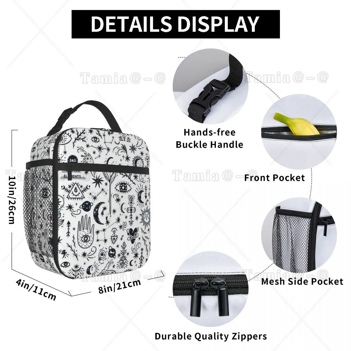 Cat Heads Witch Element And Skeleton Insulated Lunch Bag for Women Cooler Thermal Food Box Tote Leakproof Lunch Boxes Container