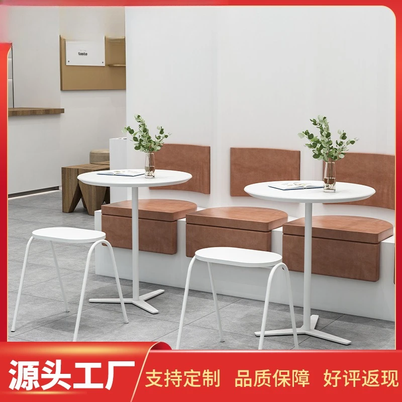 

Simple modern dining table household small apartment eating table white Nordic creative solid wood round table milk tea shop