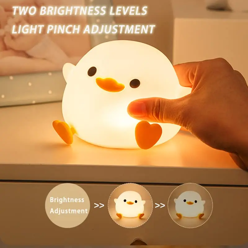 Silicone Duck LED Night Light Children\'s Birthday gift Soft Light Eye Care USB Charging Timing Automatic Clap Sleeping Lamp