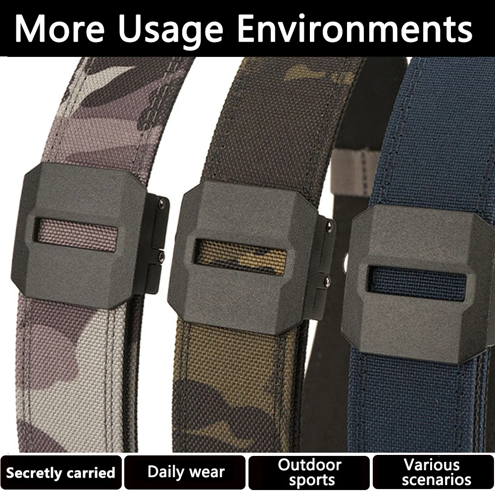 TUSHI EDC Hard Tactical Belt for Men Metal Automatic Buckle IPSC Gun Belt 1100D Nylon Military Belt Outdoor Sports Girdle Male