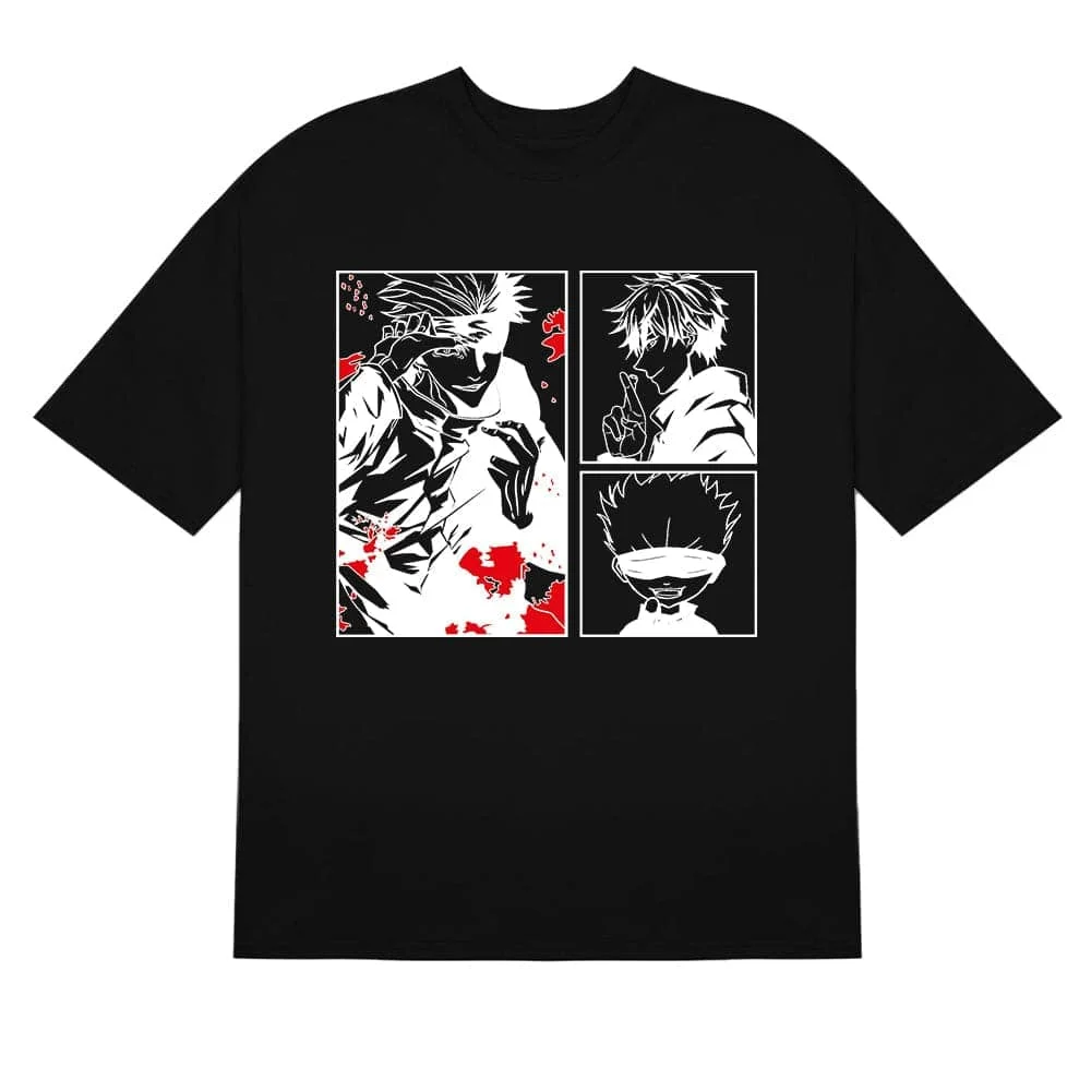 Gojo Satoru Trio Jujutsu Kaisen Shirt – Monochrome Red and Black Design