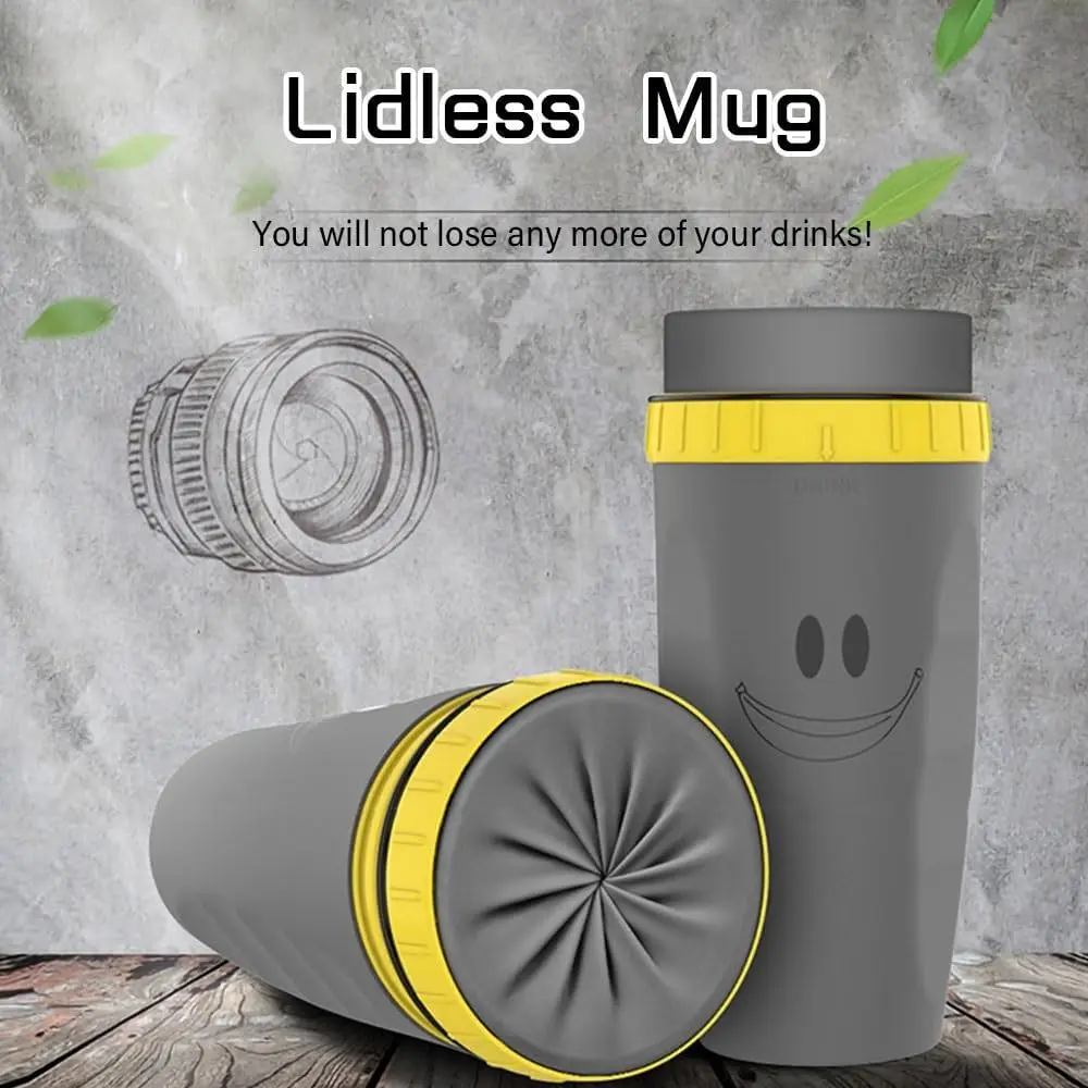 Lidless Twistable Water Mug Insulated Cups Coffee Cup Aperture Mug with Straw Double Silicone for Office Travel for Friend Gift