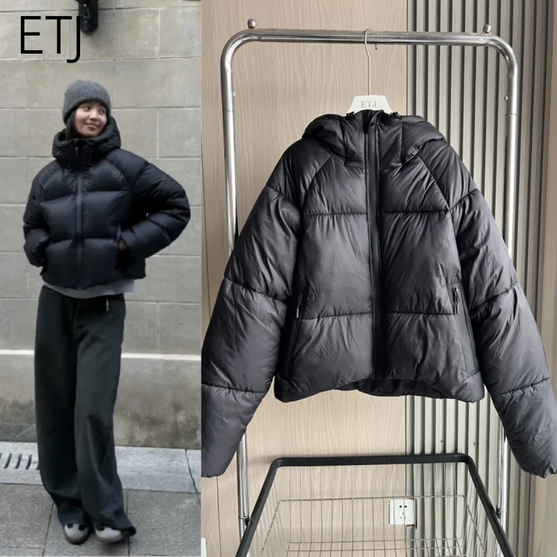 ETJ 2026 Women's Polyester Puffer Jacket Hooded Thick Padded Winter Coat Windproof Water Resistant Oversized Bubble Coat