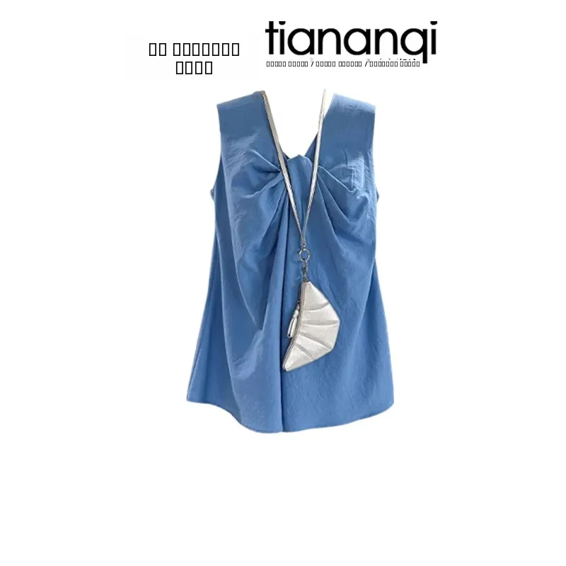 Korean Sle Summer Outfit Women's V-ne Knot Top And Denim Skirt Two-piece Set Faionable And Unique Design for Young Ladies