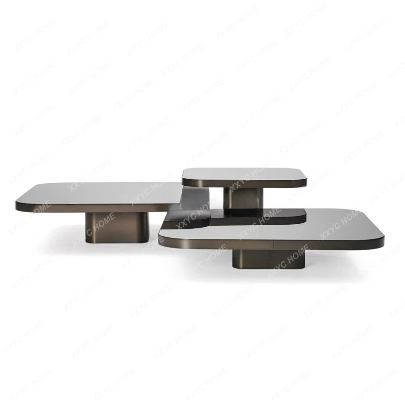 LModern light luxury living room combination coffee table metal rounded corner square high and low tea table