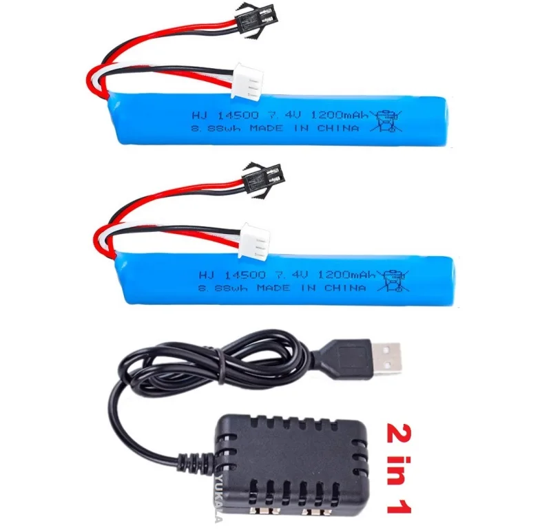 7.4V 1200mAh Li-ion battery/USB for Electric water Ball Automatic PneumaticToys Gun/Splatter Ball/Gel Ball Blaster Toys Gun