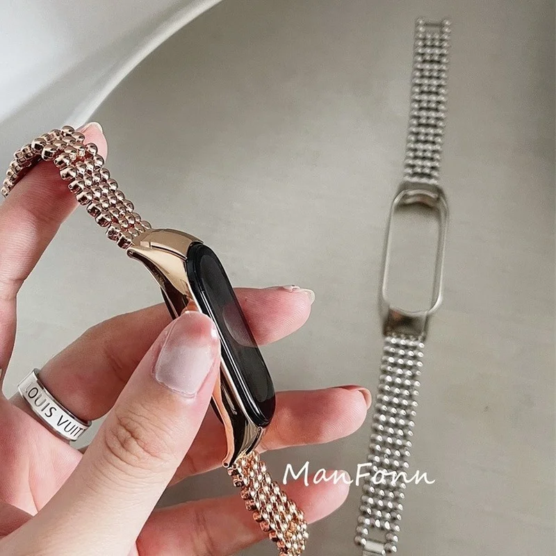 Stainless steel wrist strap for xiaomi 7 6 5 metal case buckle watchband smart bracelet for Xiaomi Band 6 Strap belt straps