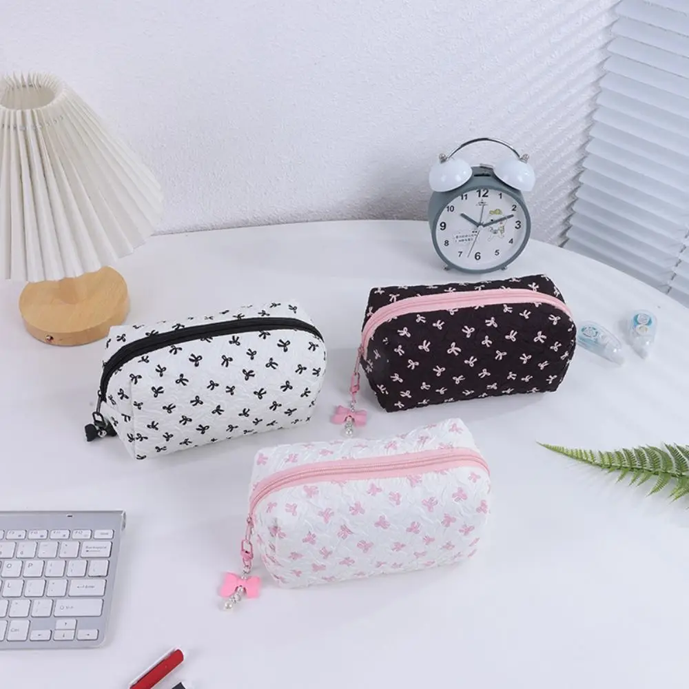 

Cartoon Bowknot Pen Bag Large Capacity Portable Pencil Case Multifunctional Stationery Bag Students