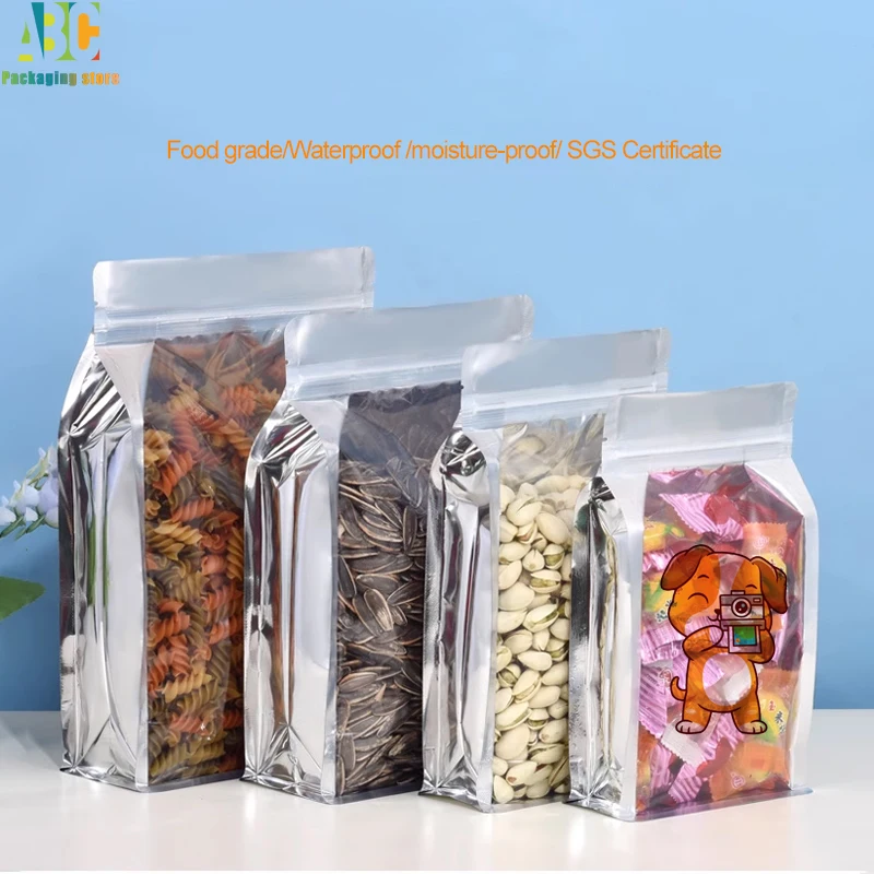 Customized Translucent Eight Side Seal Aluminum Bag,Stand Up Zipper Accordion Pocket,Tea,Coffee,Snacks,Nut,Food Package Pouch