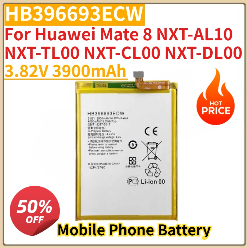 

New Mobile Phone Battery 3.82V 3900mAh HB396693ECW For Huawei Mate 8 NXT-AL10 NXT-TL00 NXT-CL00 NXT-DL00 Replacement Battery