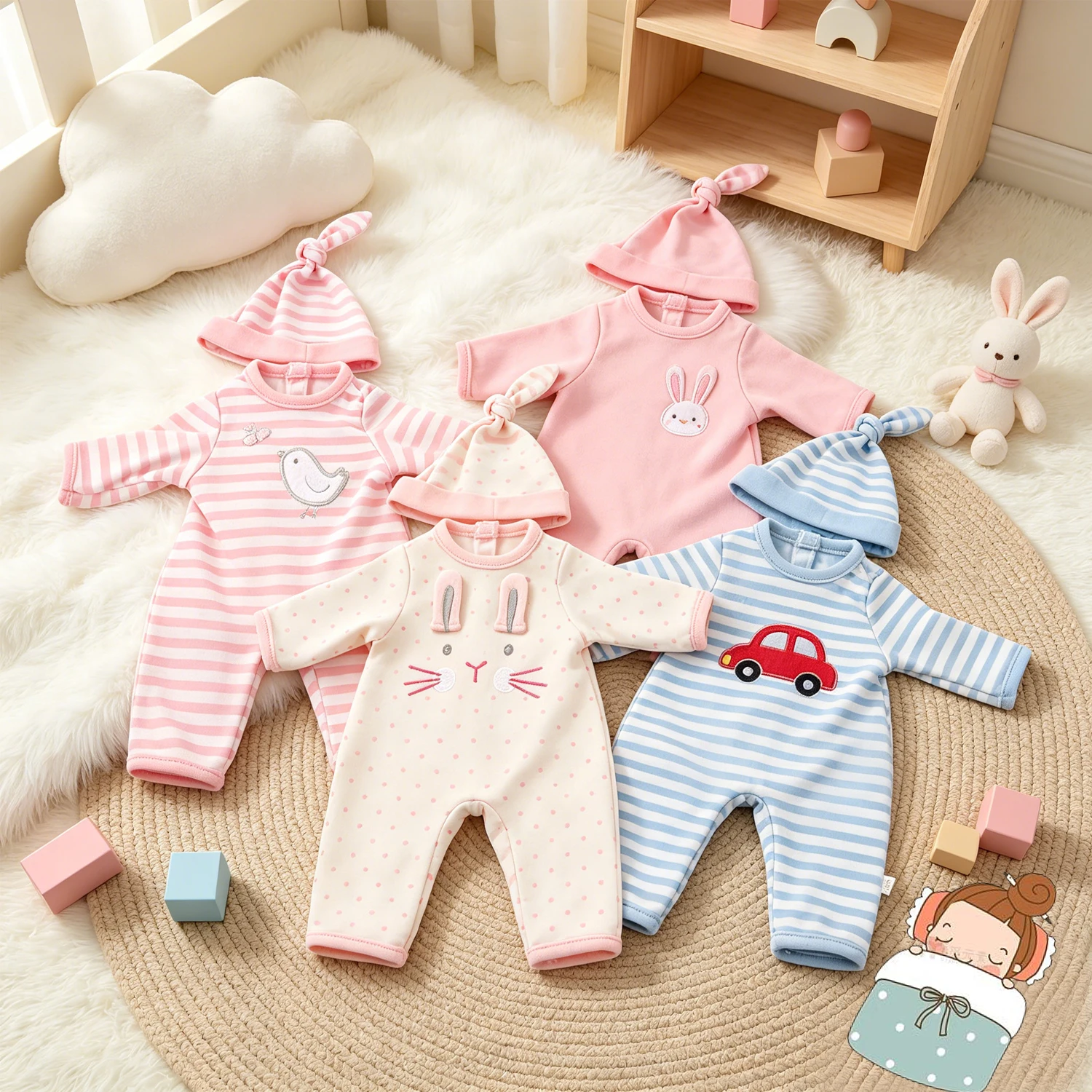 12-inch New Baby Girl Doll Clothes Cute Rabbit Car Chick Jumpsuits Pajamas For 30cm Cotton Doll Toy Accessories