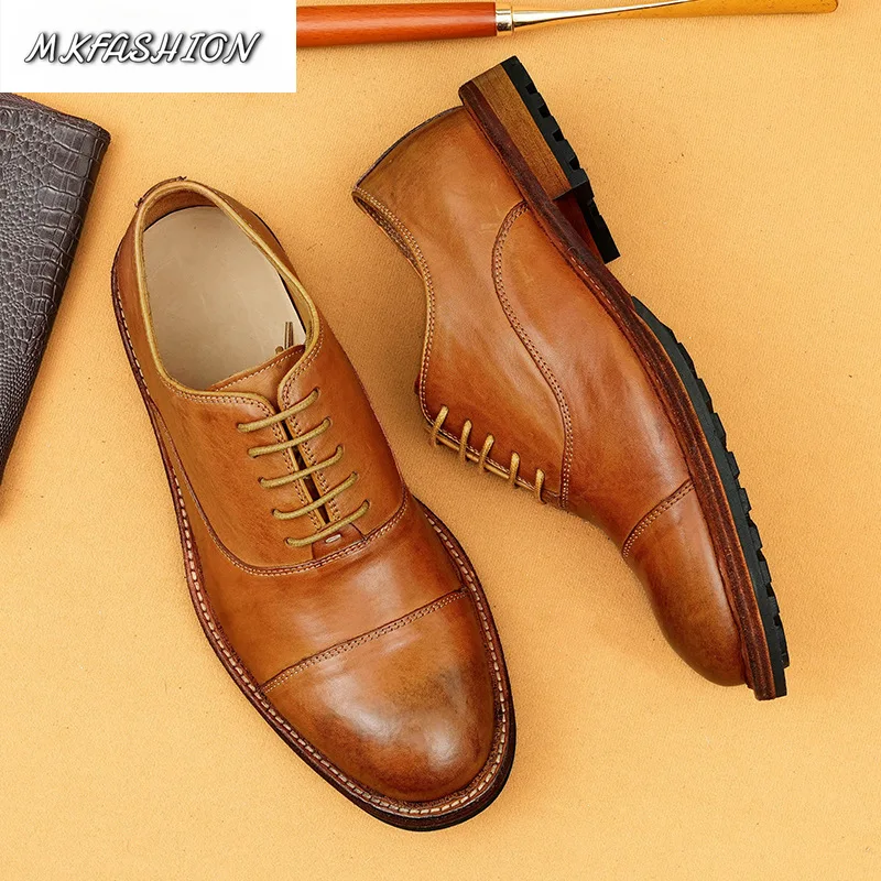 Men's Business Casual Shoes Round Toe Lace Up Flats Wedding Party Footwear Plus Size 38-44