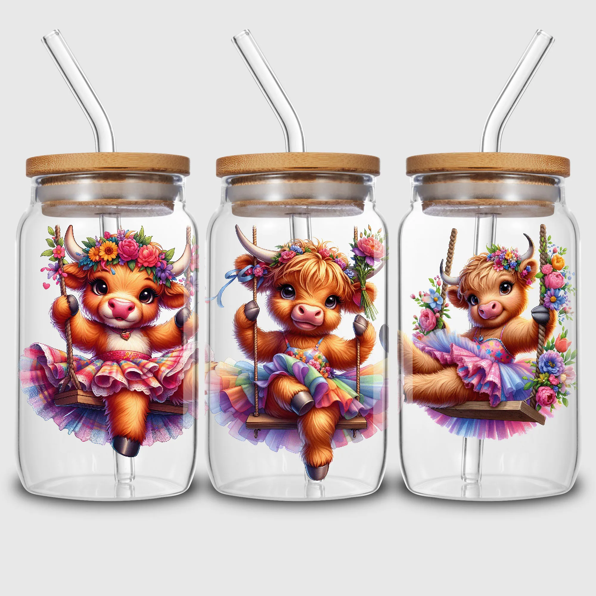 5 sheet ballet calf UV DTF cup stickers, DTF transfer stickers, waterproof cute calf wipe transfer paper