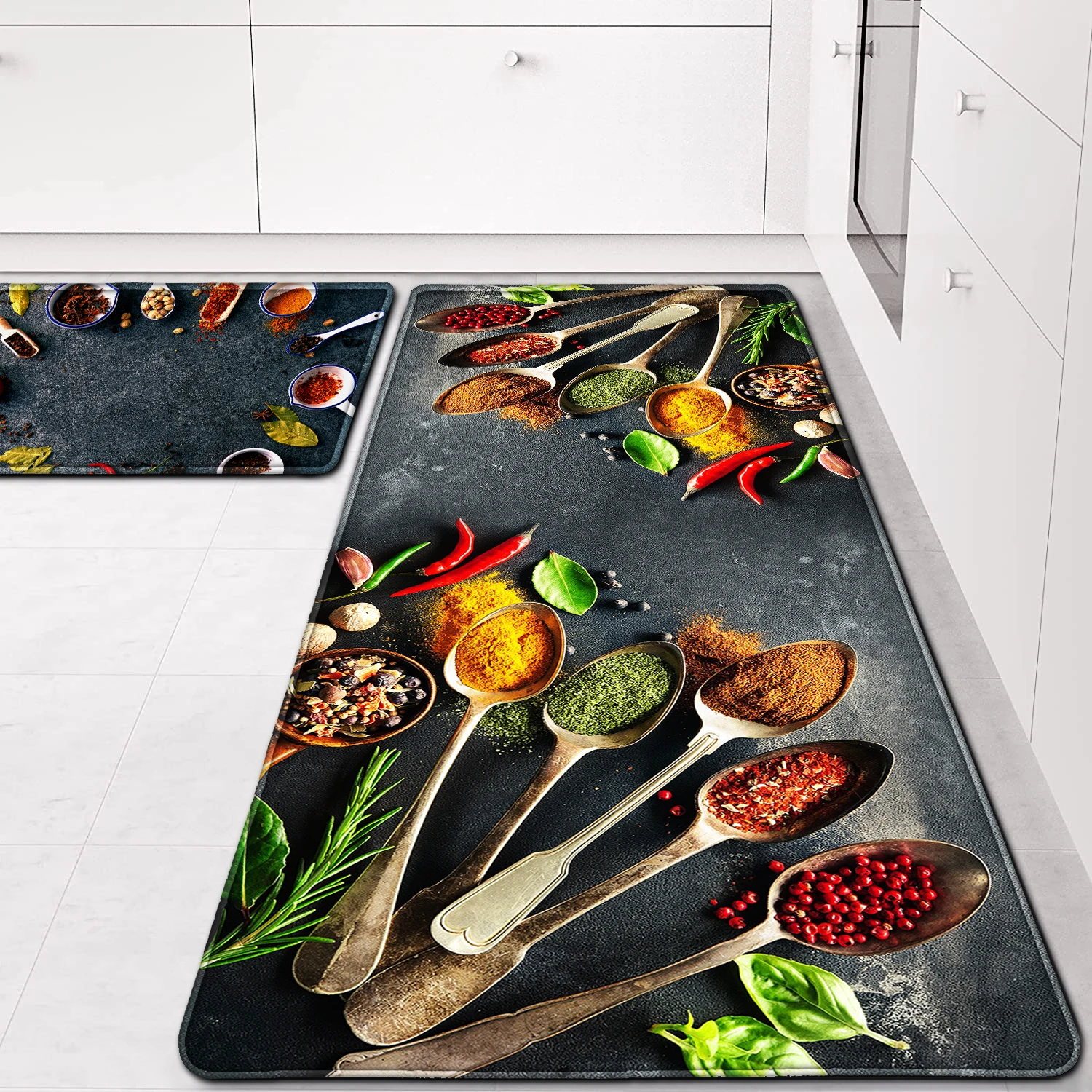 2 pieces/set dark background seasoning printing kitchen floor mat living room decoration carpet home corridor foyer