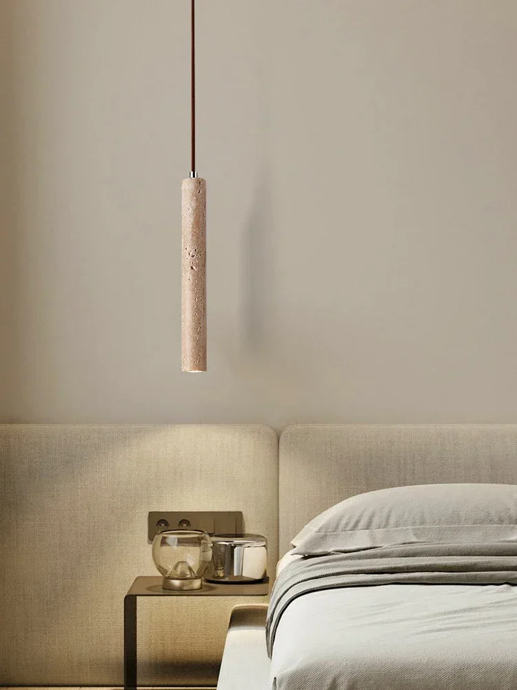 Slim Travertine Led Pendant Lamp Stone Suspension Ceiling Light Hanging for Bedroom Bedside Dining Room Kitchen Island