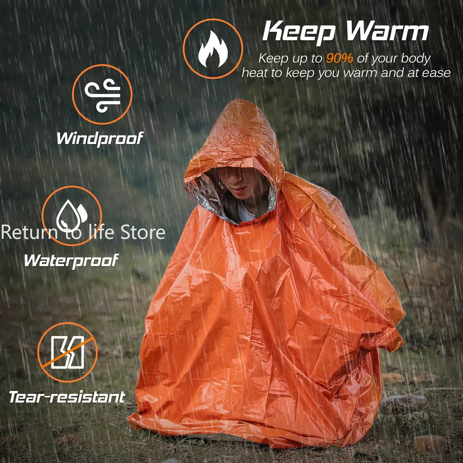 Impermeabile impermeabile di emergenza pellicola di alluminio Poncho usa e getta caldo termico Rainwear coperte strumenti di sopravvivenza