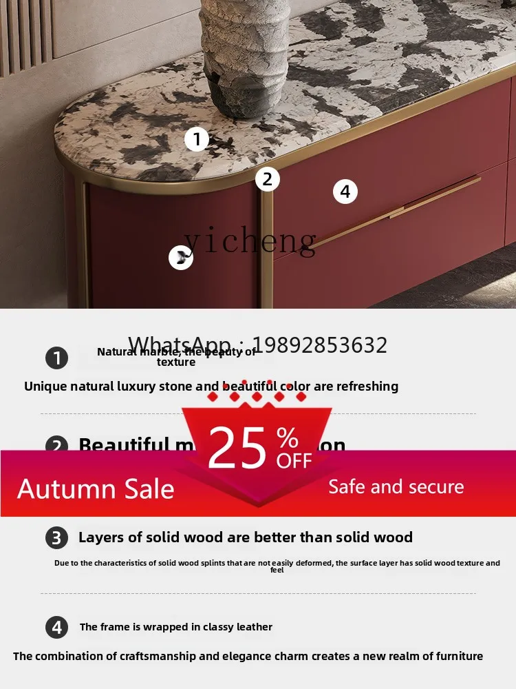 

light luxury natural marble TV cabinet living room home modern high-end villa paint super crystal floor cabinet room decoration