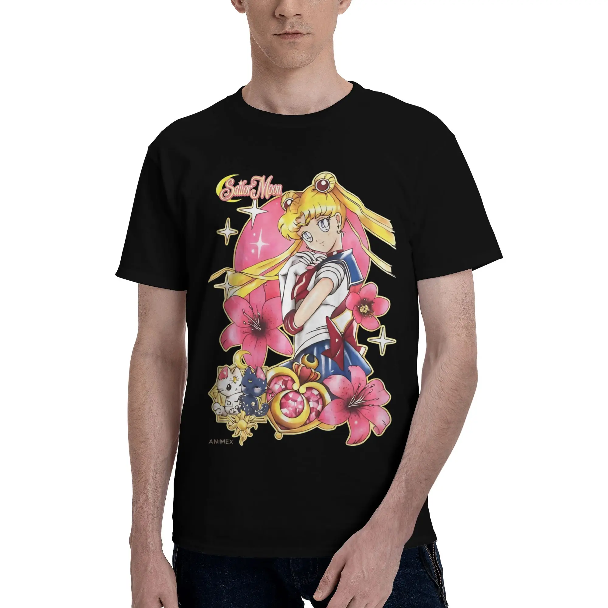 Usagi Tsukino Novelty 100% Cotton T-Shirt Bandai Sailor Moon Tops Tees For Men