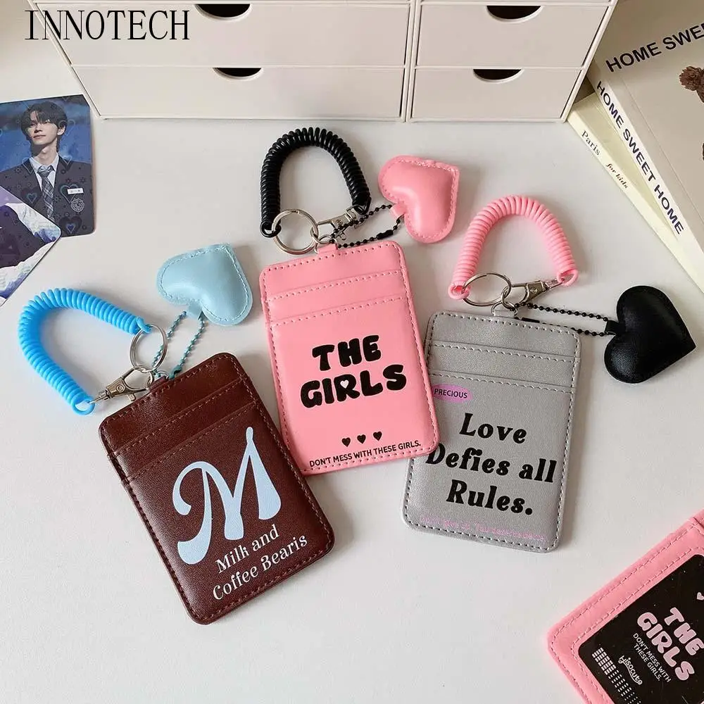 

With Keychain Korean Style Card Holder Bungee Cord Card Case Student Card Cover Multi-card Love Heart Pendant ID Card Holders