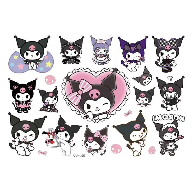 Sanrio Kuromi Tattoo Sticker Anime Figures Cartoon Tattoo Stickers Cute Kid Birthday Party Tattoo Sticker Water Transfer Sticker