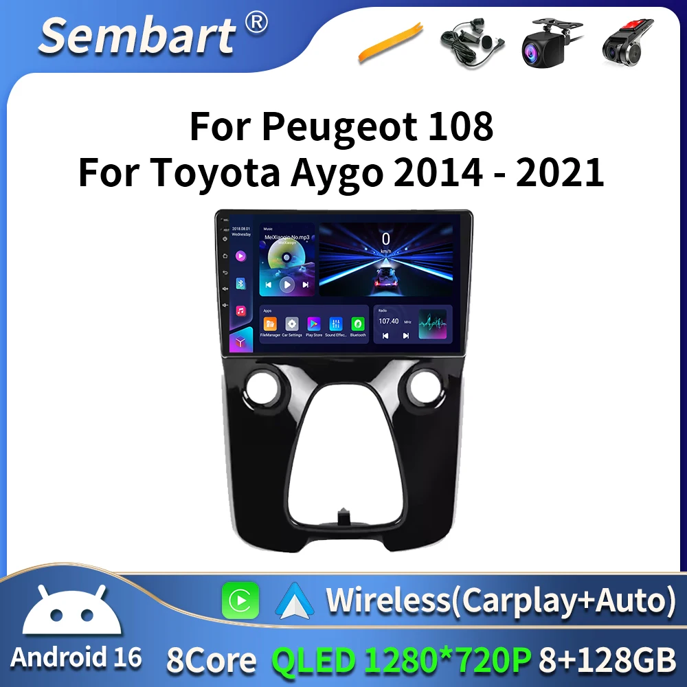 

Car Radio Android 16 For Toyota Aygo Peugeot 108 Citroen C1 2014 - 2021 Auto Multimedia Player Stereo 4G WIFI Carplay GPS BT DVD