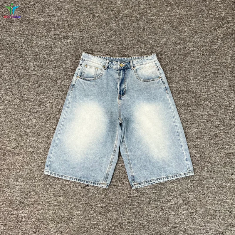 

Derschutze Light Blue Street Tie-Dye Camel Embroidery Cowboy Pants Summer High-Quality Men's Women's Loose Shorts