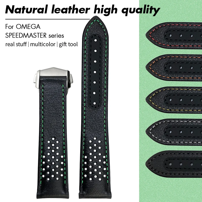 

19mm 20mm 21mm Calf Leather Watchband for Omega Speedmaster 310 311 Racing Dark Side of The Moon Watch Cowhide Strap Free Tools