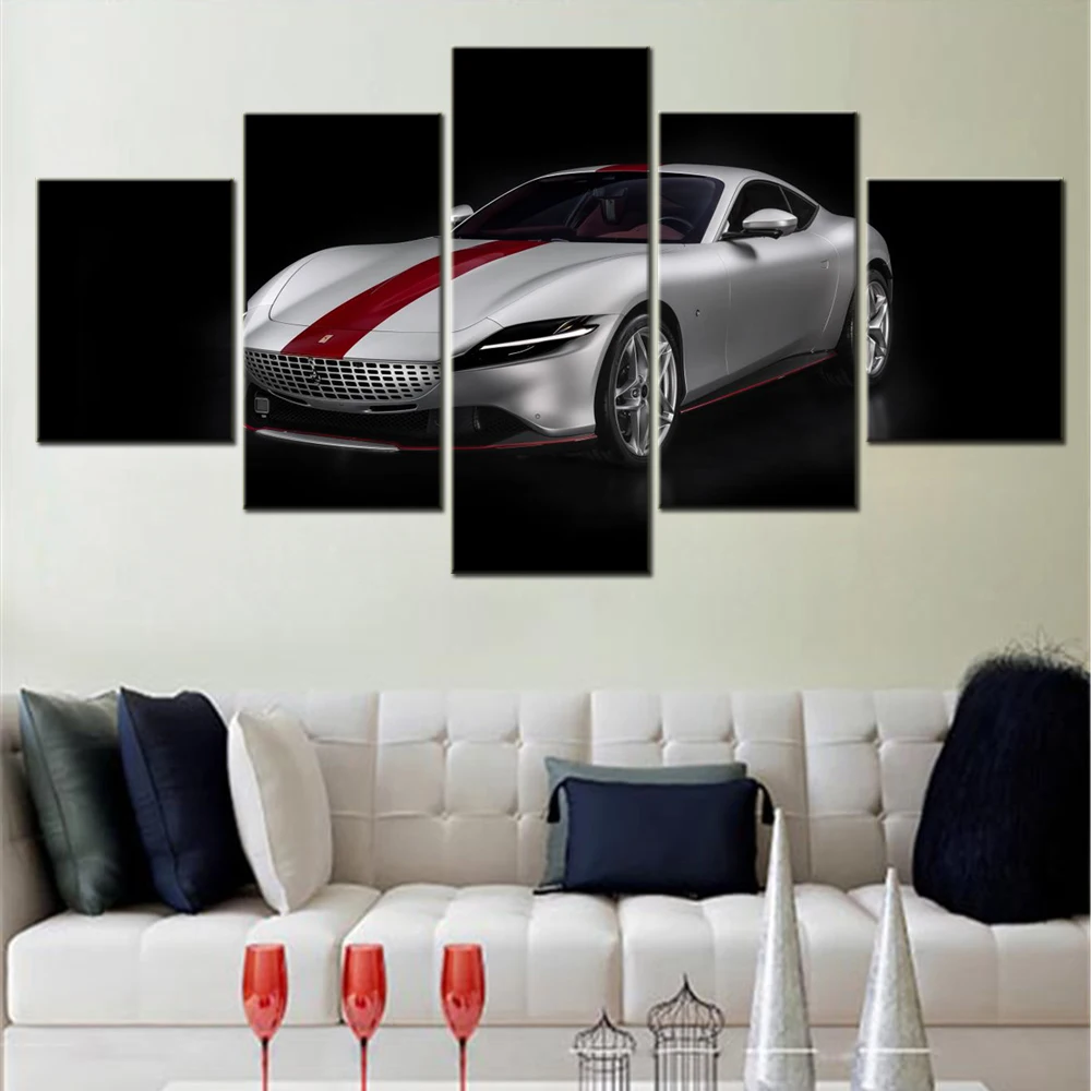 

5 Pieces Canvas Wall Arts Poster Painting Black Dark Racing Cars Wallpaper Home Decor Modular Picture Print Artwork Living Room