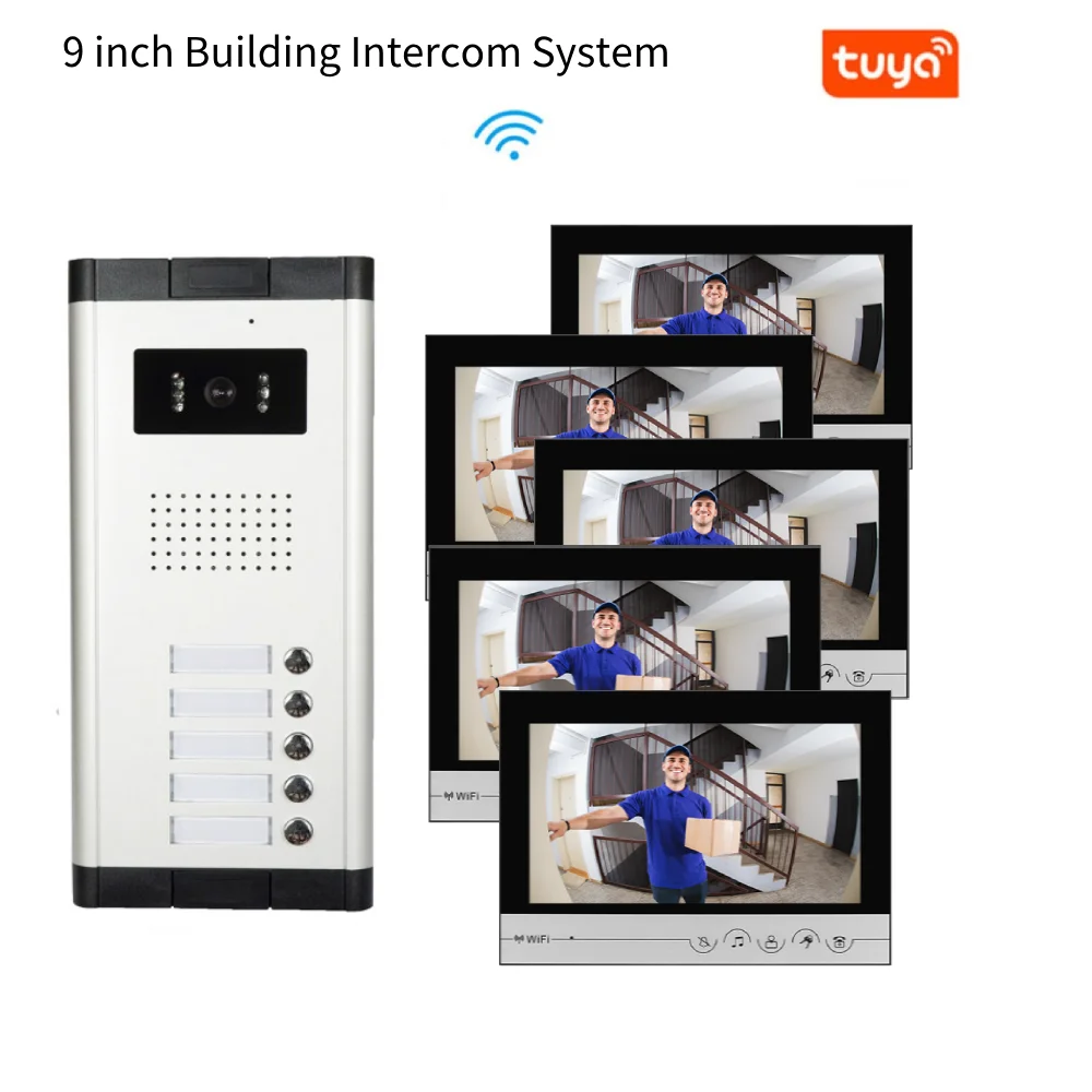 

9"Big Screen Video Intercom System Tuya WIFI Video Doorbell Multi Call Buttons for 2-12 Unit Apartment Video Door Phone Kits