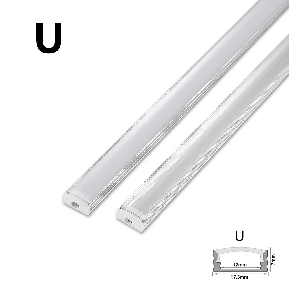 Canal LED en aluminium pour bande LED, couvercle blanc lait, couvercle transparent, forme U ou V, 0.5m, 3528, 5630, 5050