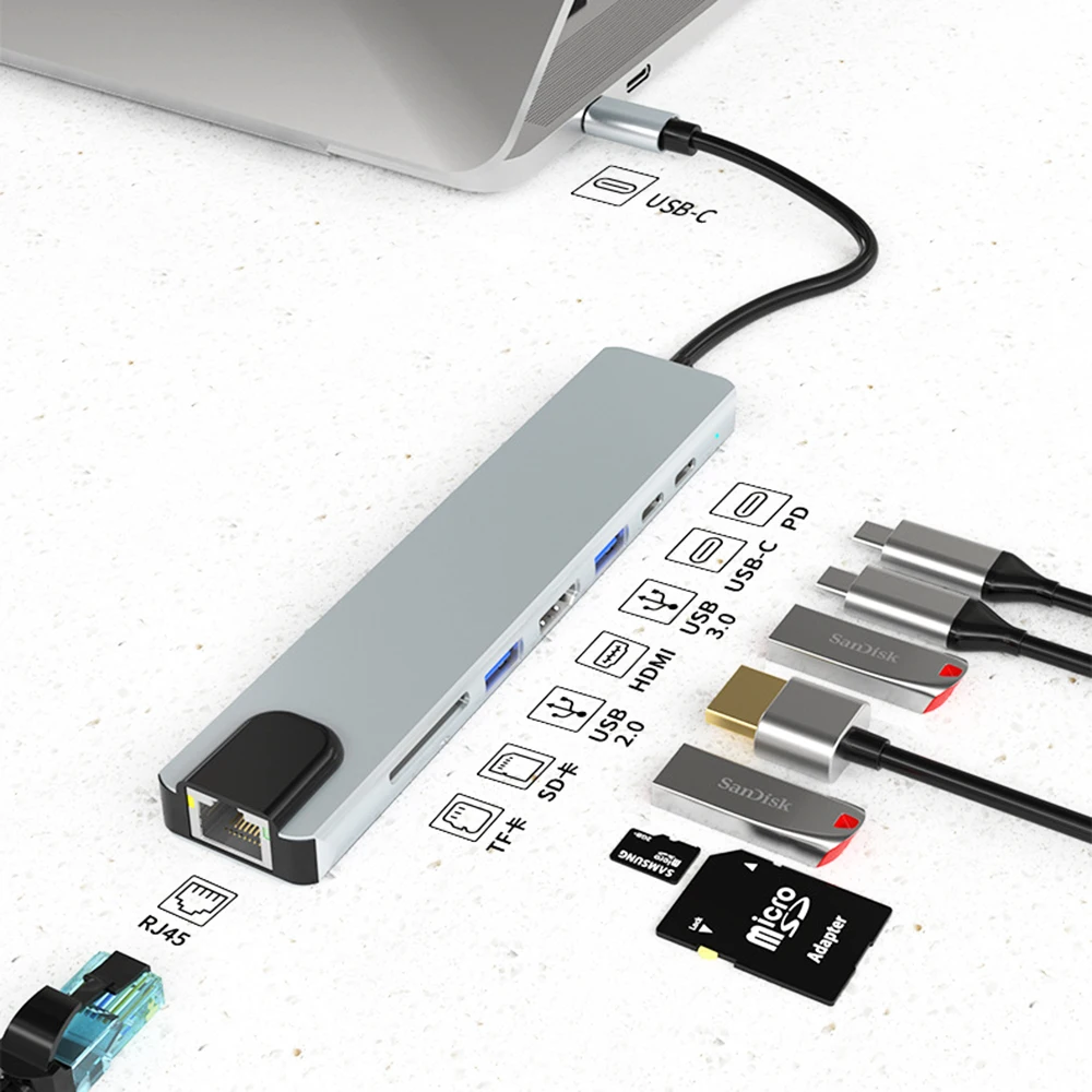 

Docking Station Type C HUB to 4K 30Hz HDMI-compatible USB 3.0 Adapter PD Charge USB C HUB Typec Splitter For Macbook Pro Laptop