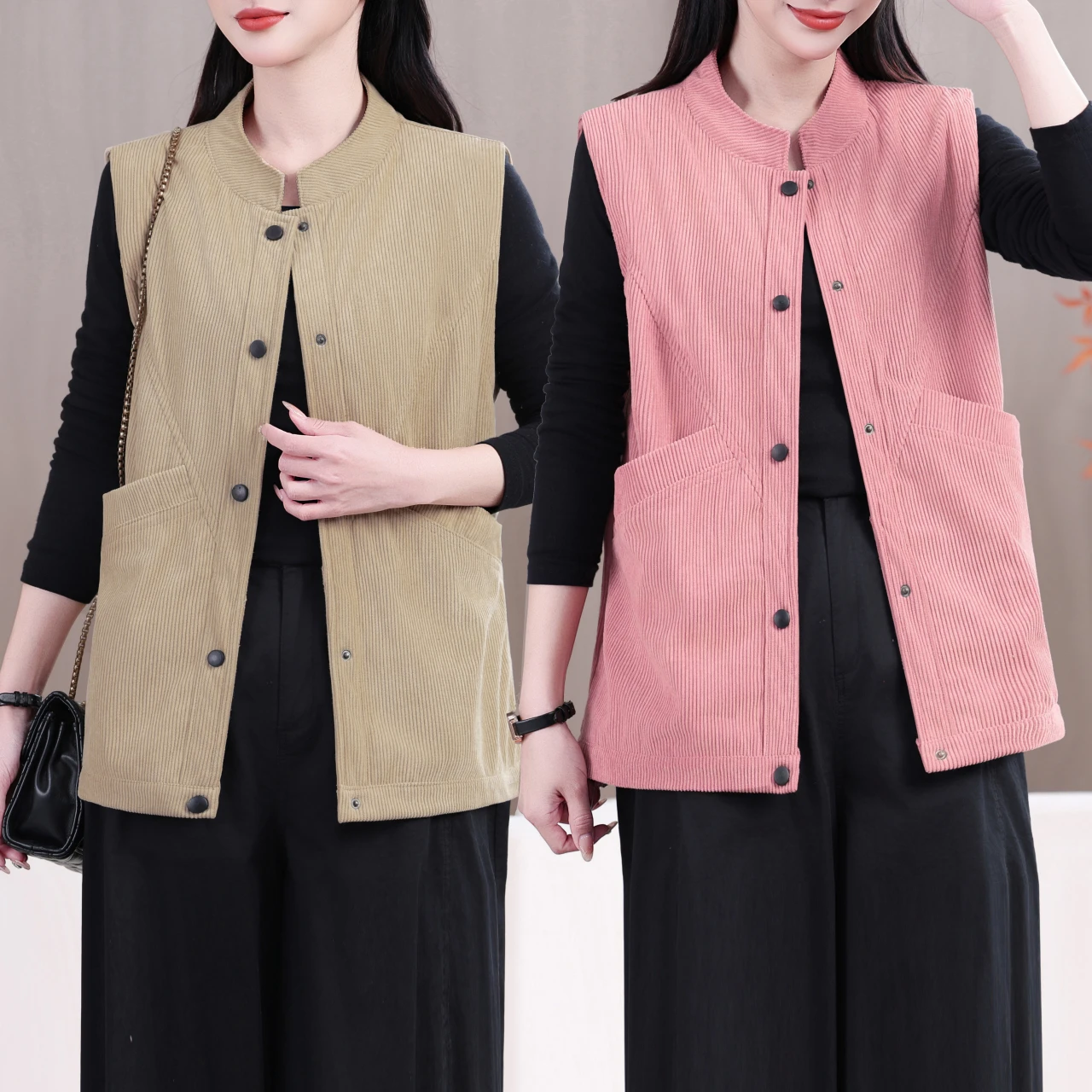 

Повседневный вельветовый жилет для женщин с воротником-стойкой на одной пуговице, свободного кроя, стройнящий, для прогулок, верхняя одежда для мам